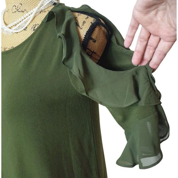 Worthington Womens Cold Shoulder Yop S Olive Green Ruffle Cottagecore Festive - Picture 6 of 10